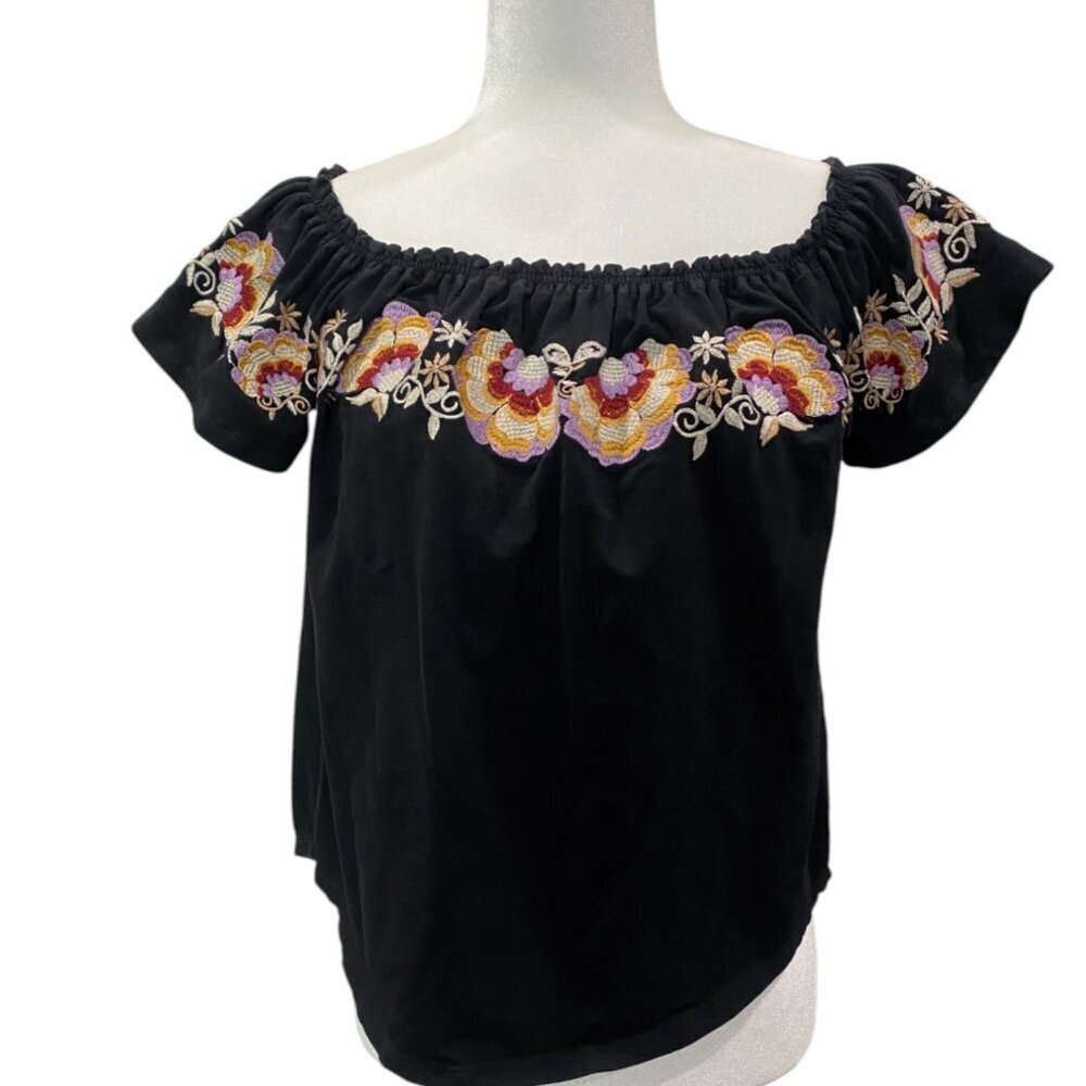 THML Anthropologie Top Women Medium M Cotton Floral Embroidered Boho Festival
